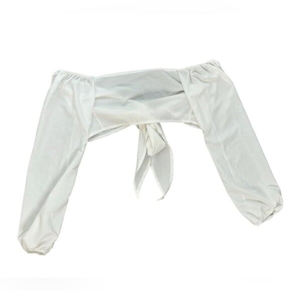 Women’s Blouse Top Cropped Wrap Tie up Off the shoulders Long Sleeve White Sz S - Picture 5 of 12